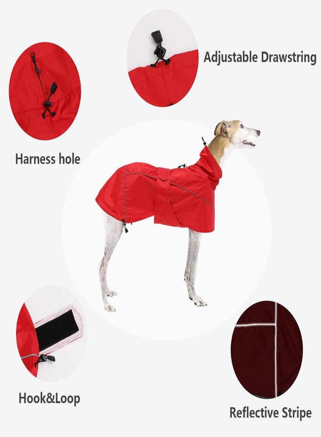 Morezi Greyhound Lurcher Raincoat, Whippet Rain Gear with Reflective Bar, Rain/Waterproof, Adjustable Bands and Drawstring in Autumn and Winter - Red - M - Image 3